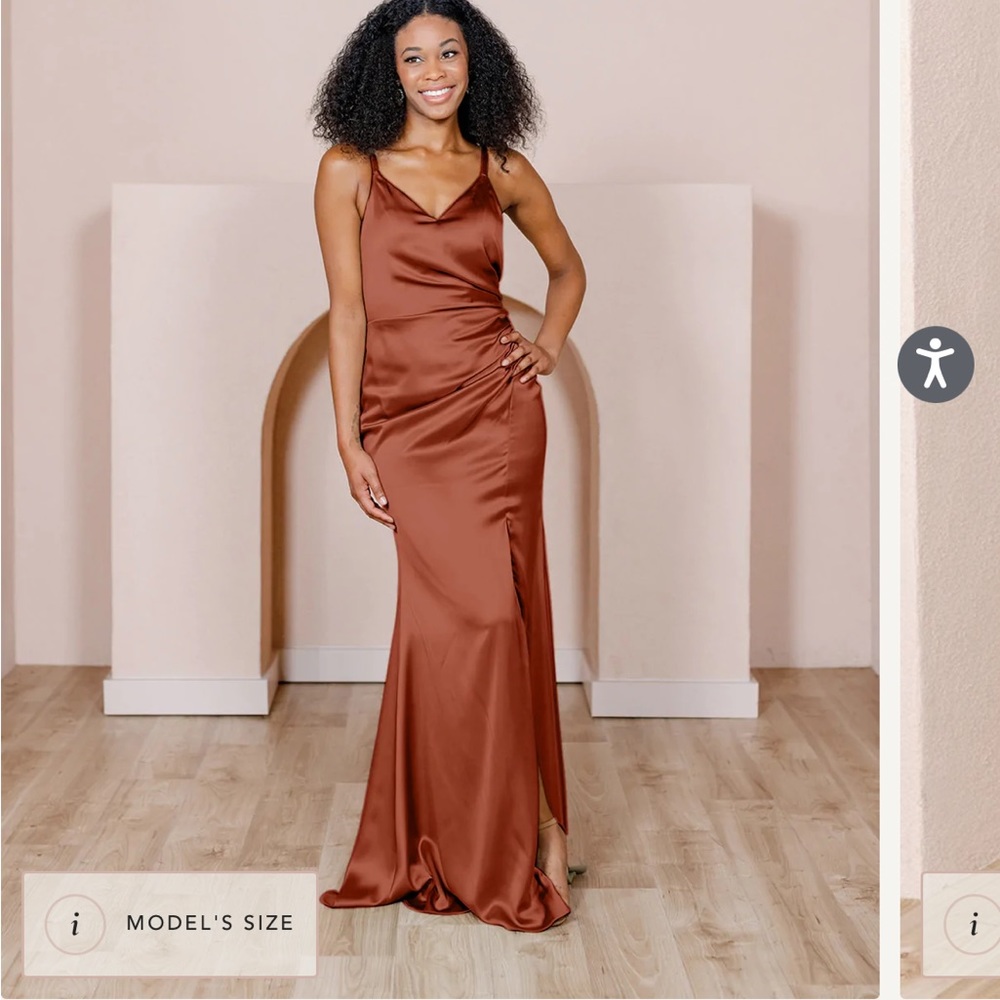 NWT. Revelry Rory Satin Dress in Cinnamon Rose.